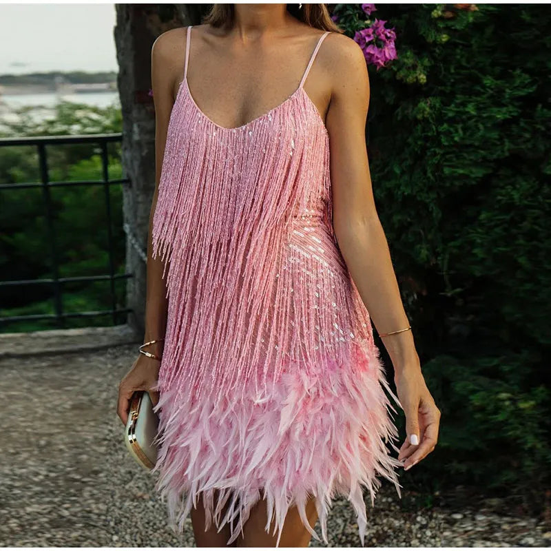 Meredith | Sequin Feather Mini Dress