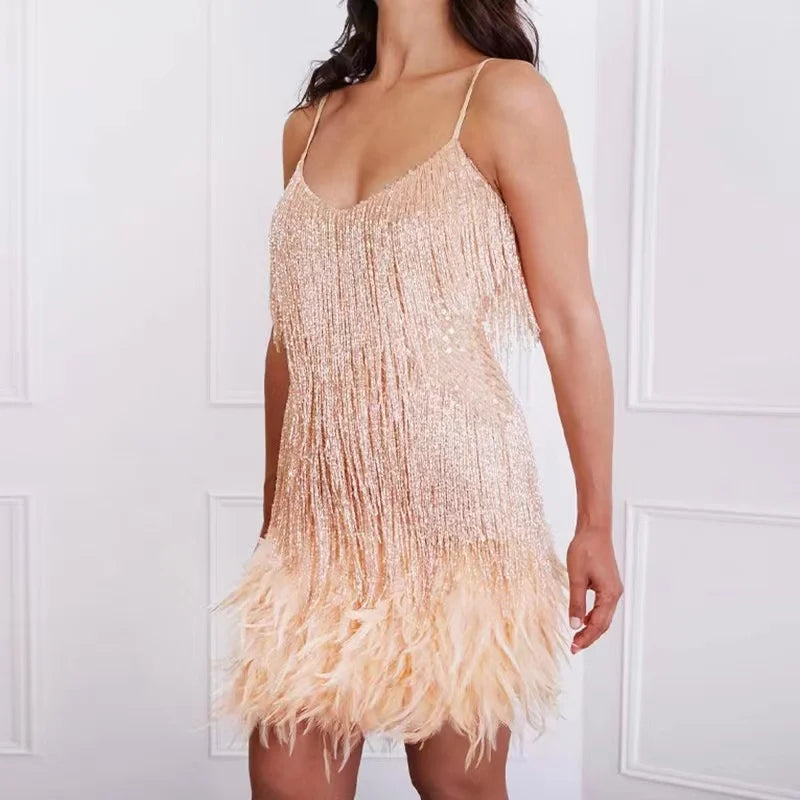 Meredith | Sequin Feather Mini Dress