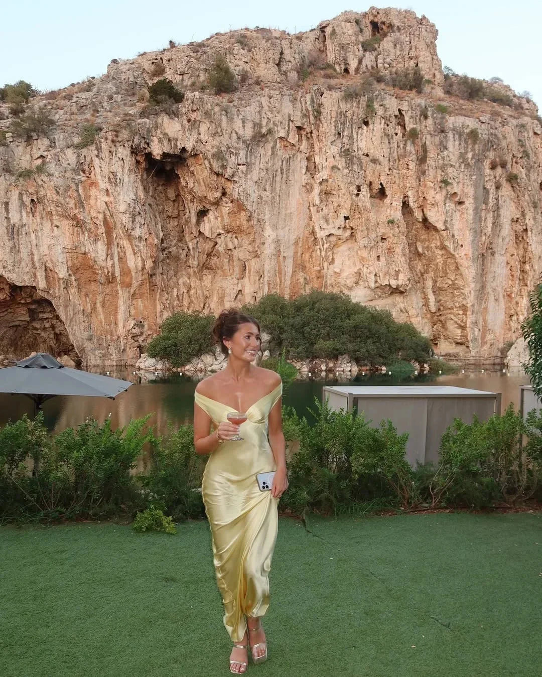 Florence | Off Shoulder Yellow Maxi Dress with Clutch