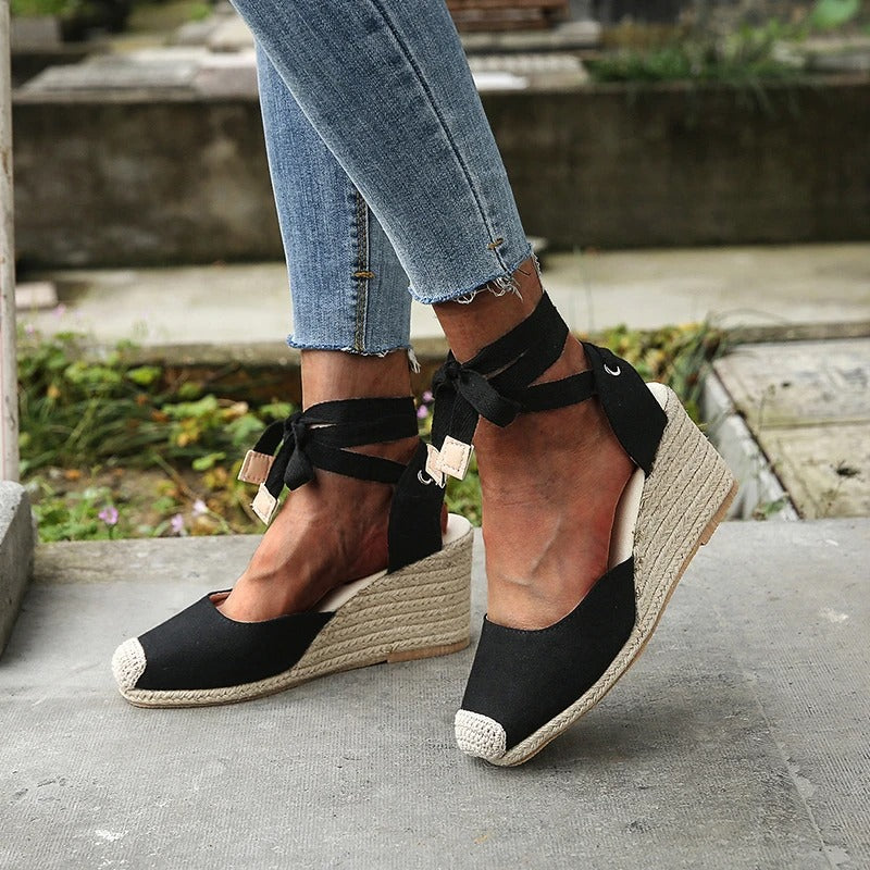 Fable | Tie-Up Lace Wedge Sandals