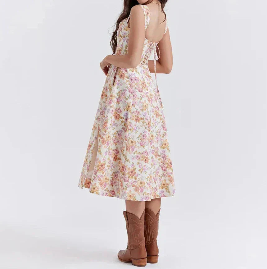 Eliza | Floral Corset Midi Dress
