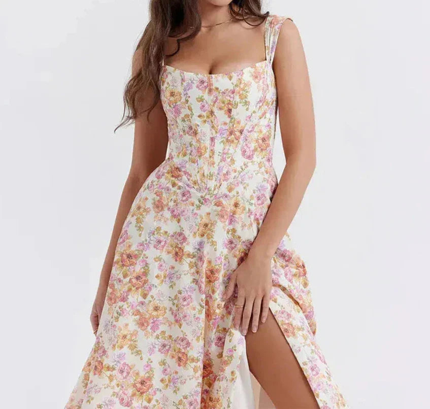 Eliza | Floral Corset Midi Dress