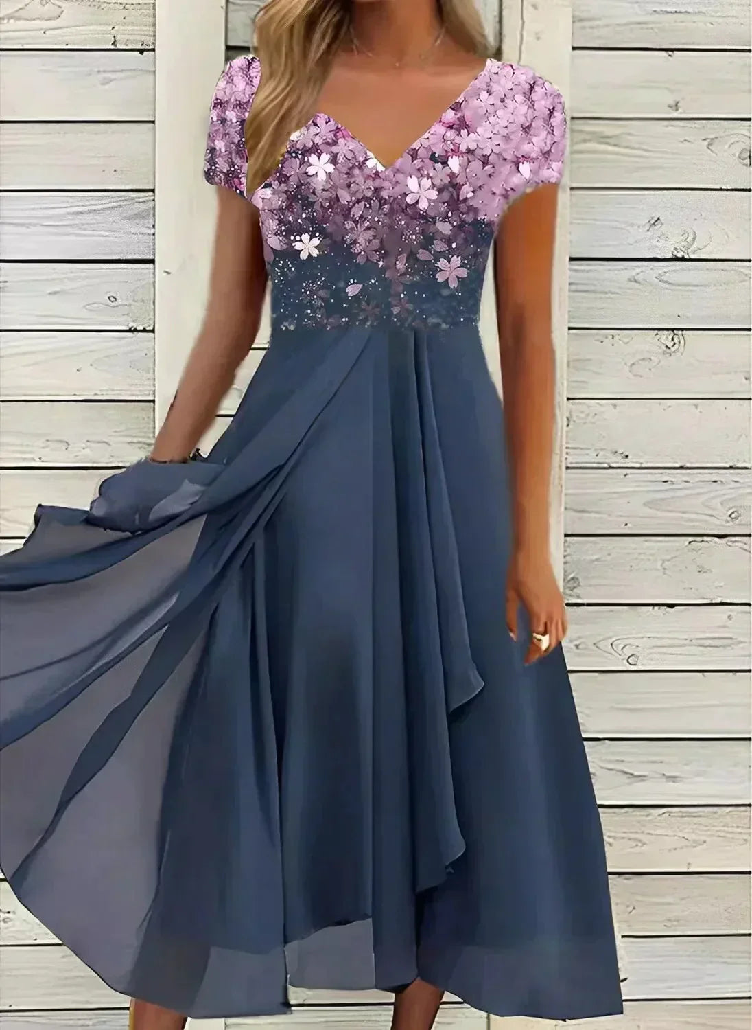 Gisela | Elegant Floral Print Midi Dress for Women