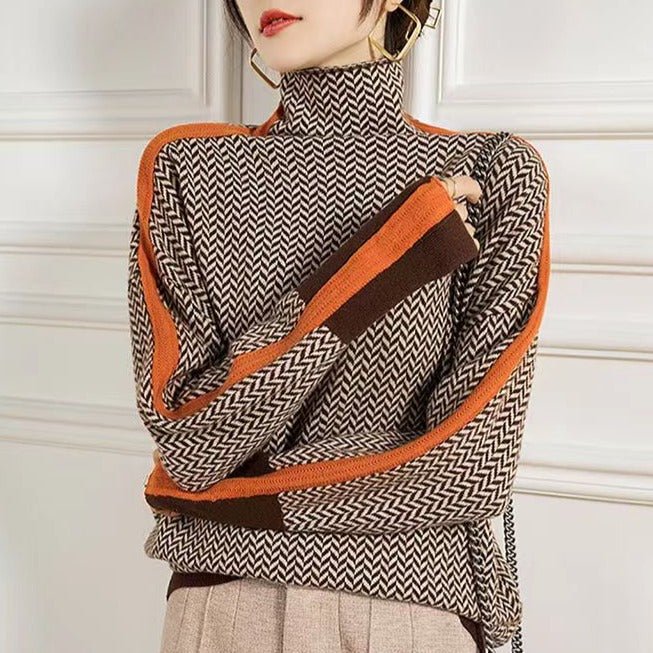 Amber | Chevron Pattern Turtleneck Sweater