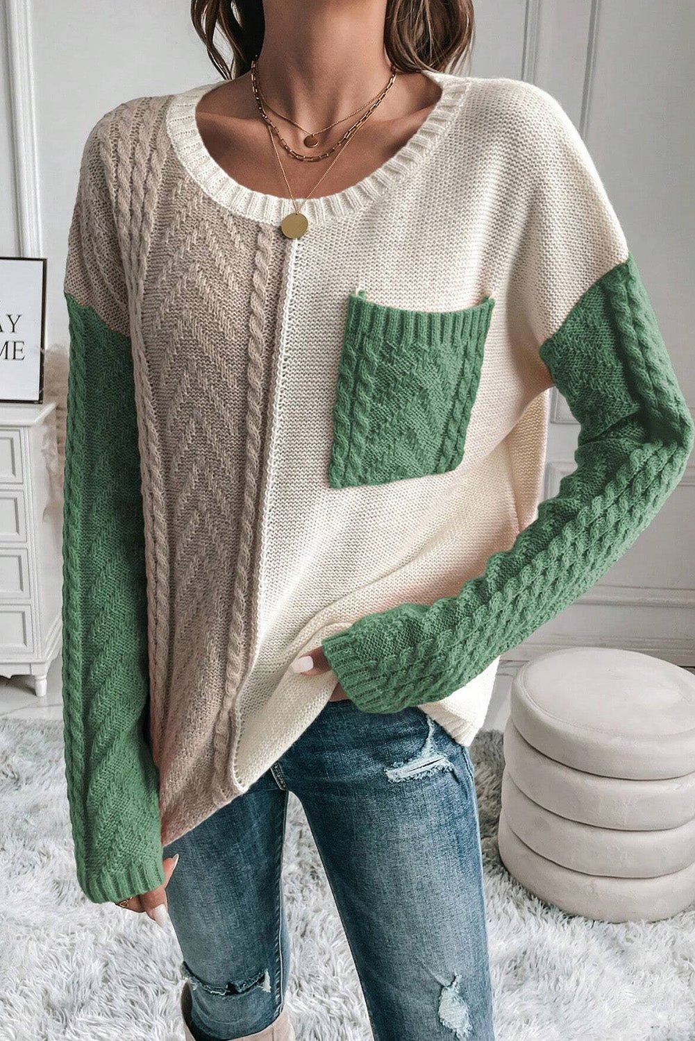 Penelope | Colorblock Cable Knit Sweater