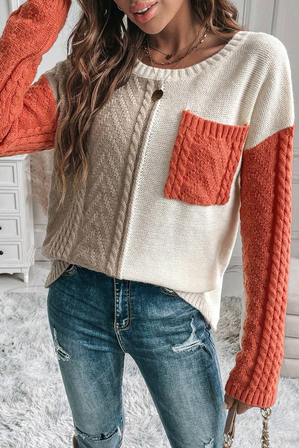 Penelope | Colorblock Cable Knit Sweater