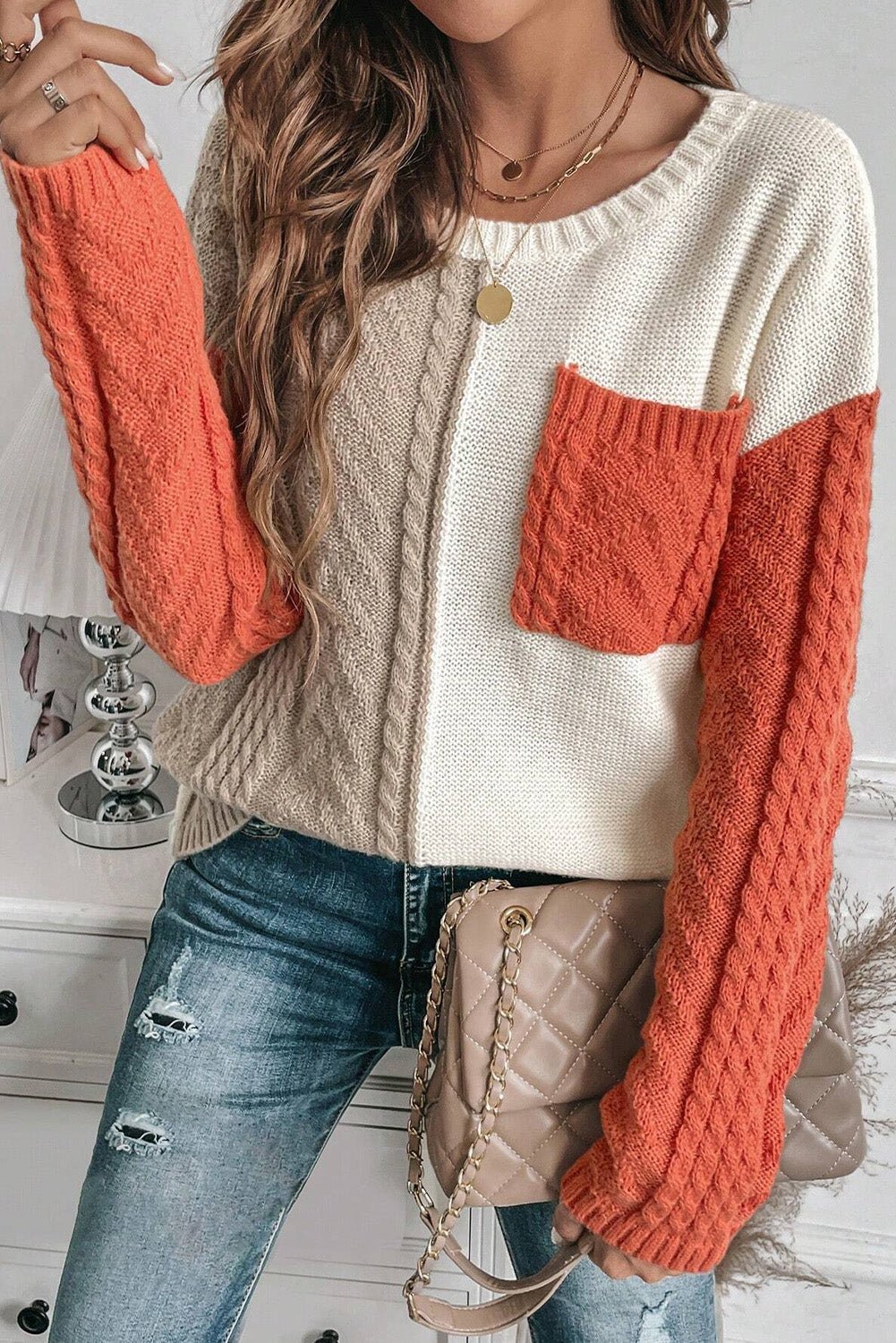 Penelope | Colorblock Cable Knit Sweater