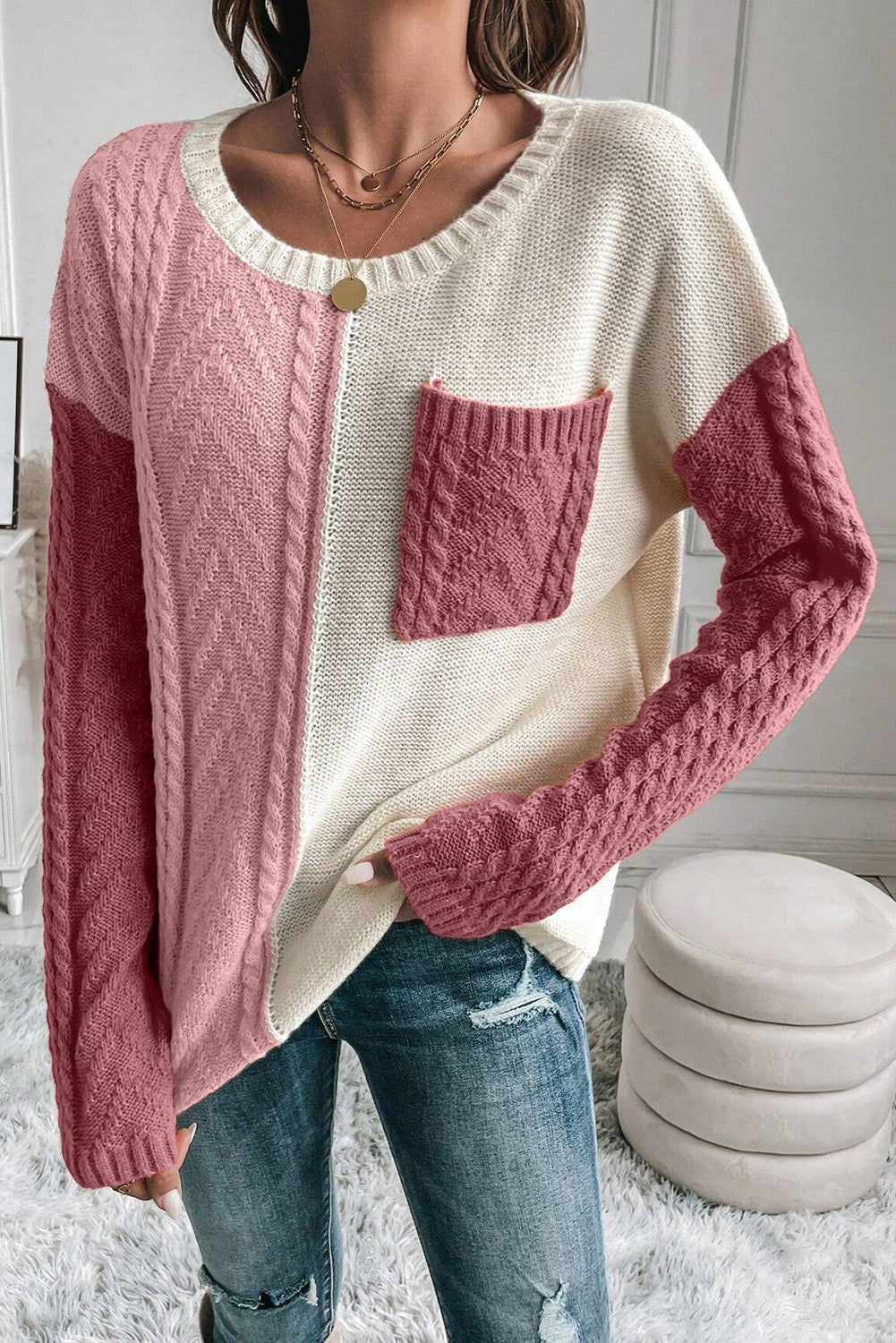 Penelope | Colorblock Cable Knit Sweater