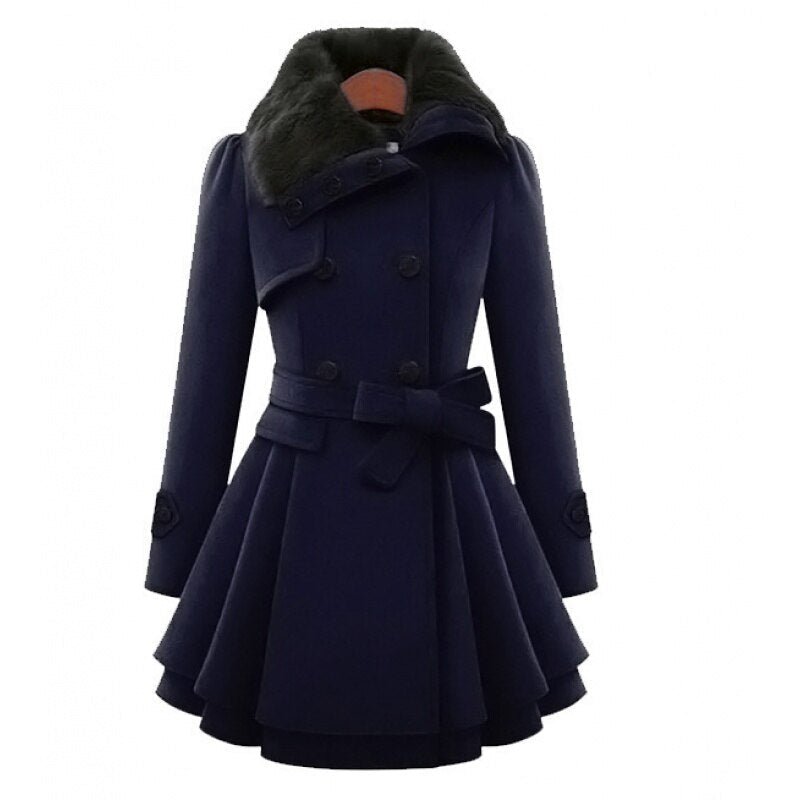 Sophie | Belted Wool Coat with Fur-Trimmed Collar