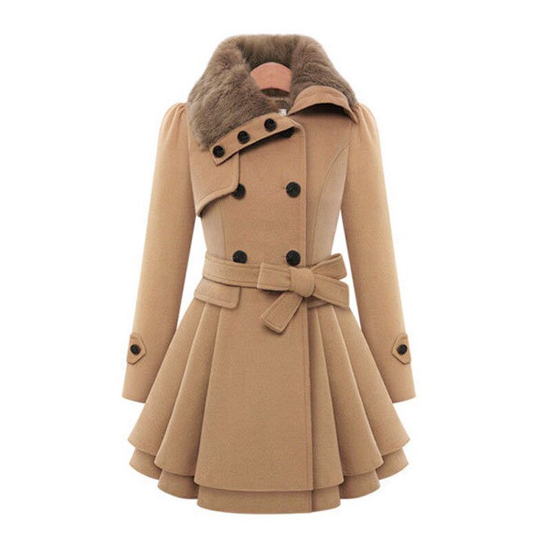 Sophie | Belted Wool Coat with Fur-Trimmed Collar