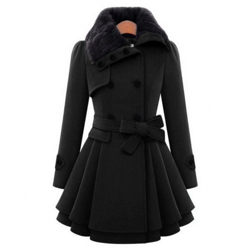 Sophie | Belted Wool Coat with Fur-Trimmed Collar