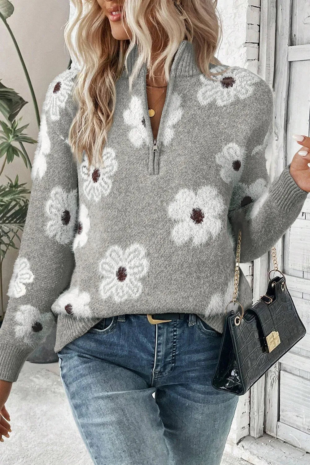 Matilda | Floral Half-Zip Sweater