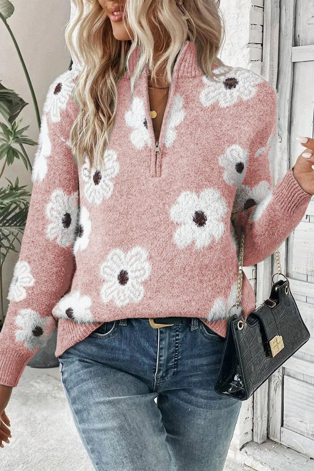 Matilda | Floral Half-Zip Sweater